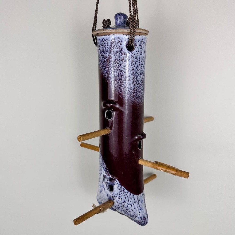 Unbranded Ceramic Bird Feeder OS Purple Excellent Handcrafted Hanging Pottery